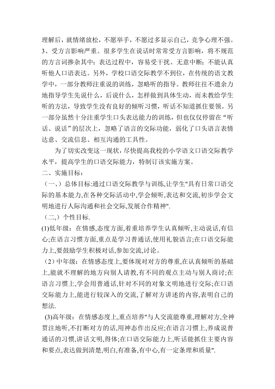 小学语文口语交际教学实施方案.doc