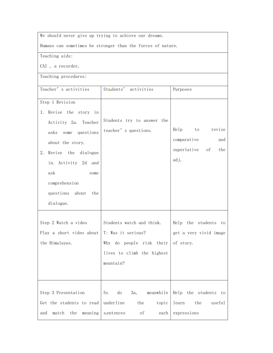 八年级英语上册Unit5What’sthehighestmountainintheworld？SectionA3a4c精品教案鲁教版五四制.doc