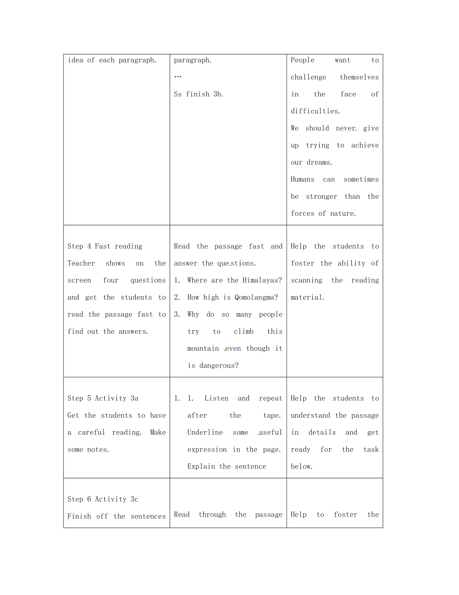 八年级英语上册Unit5What’sthehighestmountainintheworld？SectionA3a4c精品教案鲁教版五四制.doc