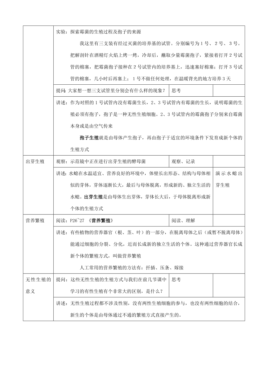 八年级生物上册10.2.1无性生殖的类型教案北京课改版.doc