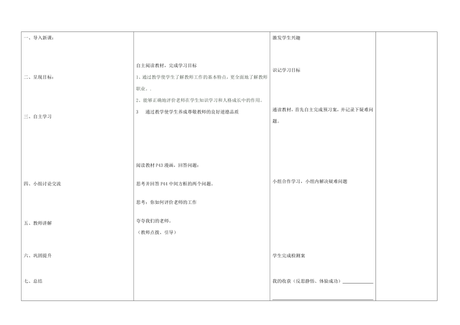 内蒙古阿鲁科尔沁旗天山第六中学八年级政治上册第四课第一框我知我师我爱我师教案新人教版.doc