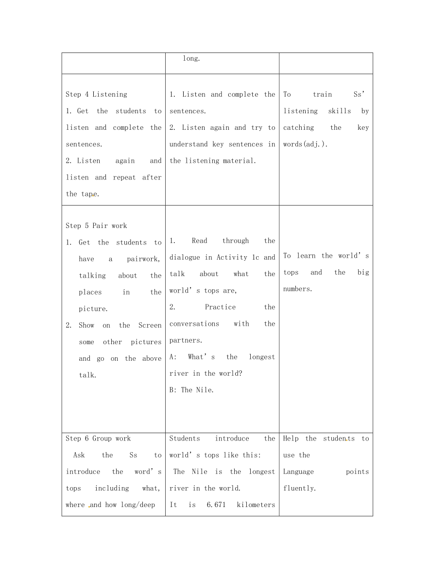 八年级英语上册Unit5What’sthehighestmountainintheworld？SectionA1a1c精品教案鲁教版五四制.doc