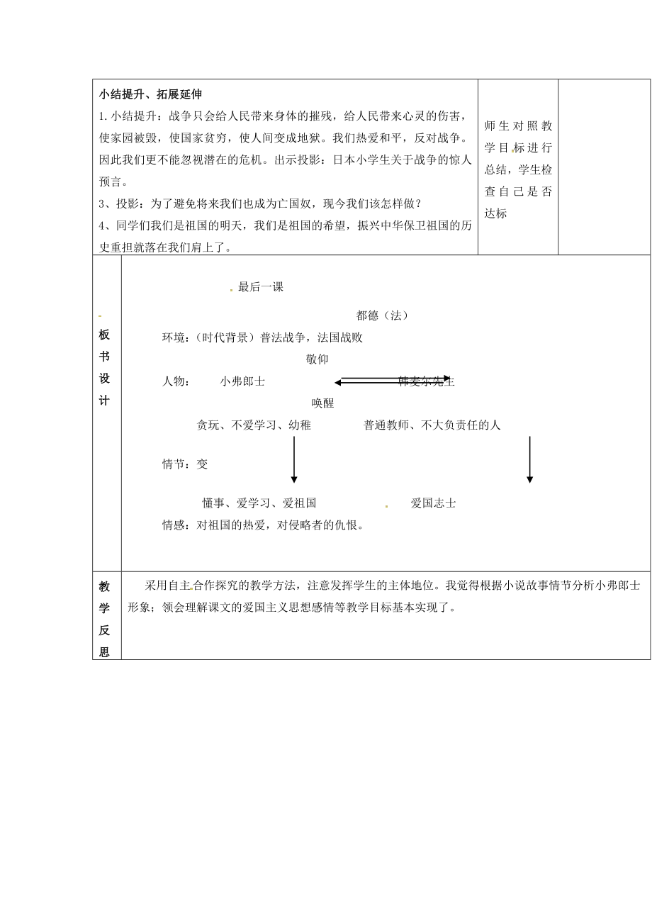 八年级语文上册第7课《最后一课》教案（2）苏教版苏教版初中八年级上册语文教案.doc