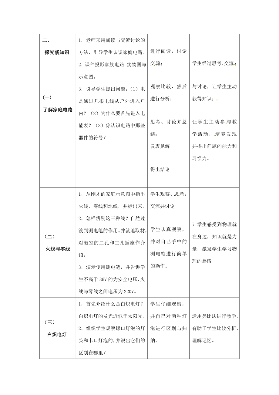 山东省惠东县白花镇第一中学九年级物理下册《18.1家庭电路》教学设计沪粤版.doc