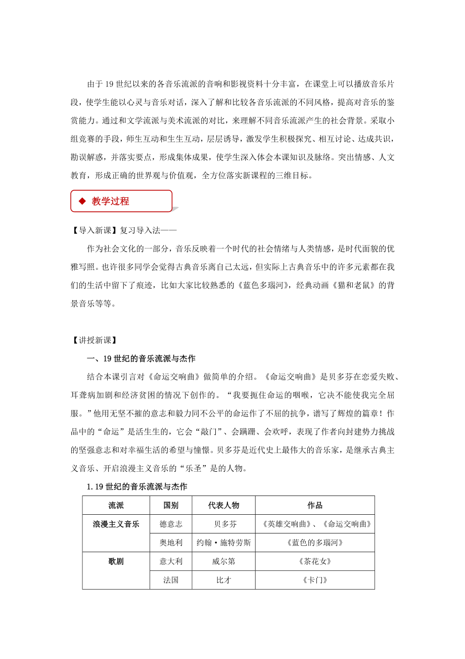 高中历史人教版必修三24教学设计《音乐与影视艺术》.docx