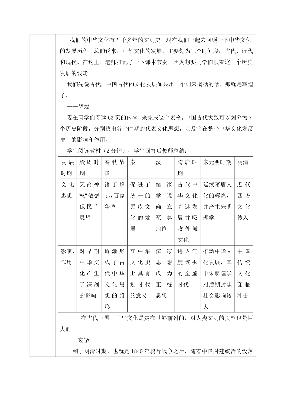 人教版高中政治必修36.1《我们的中华文化》教案1.doc