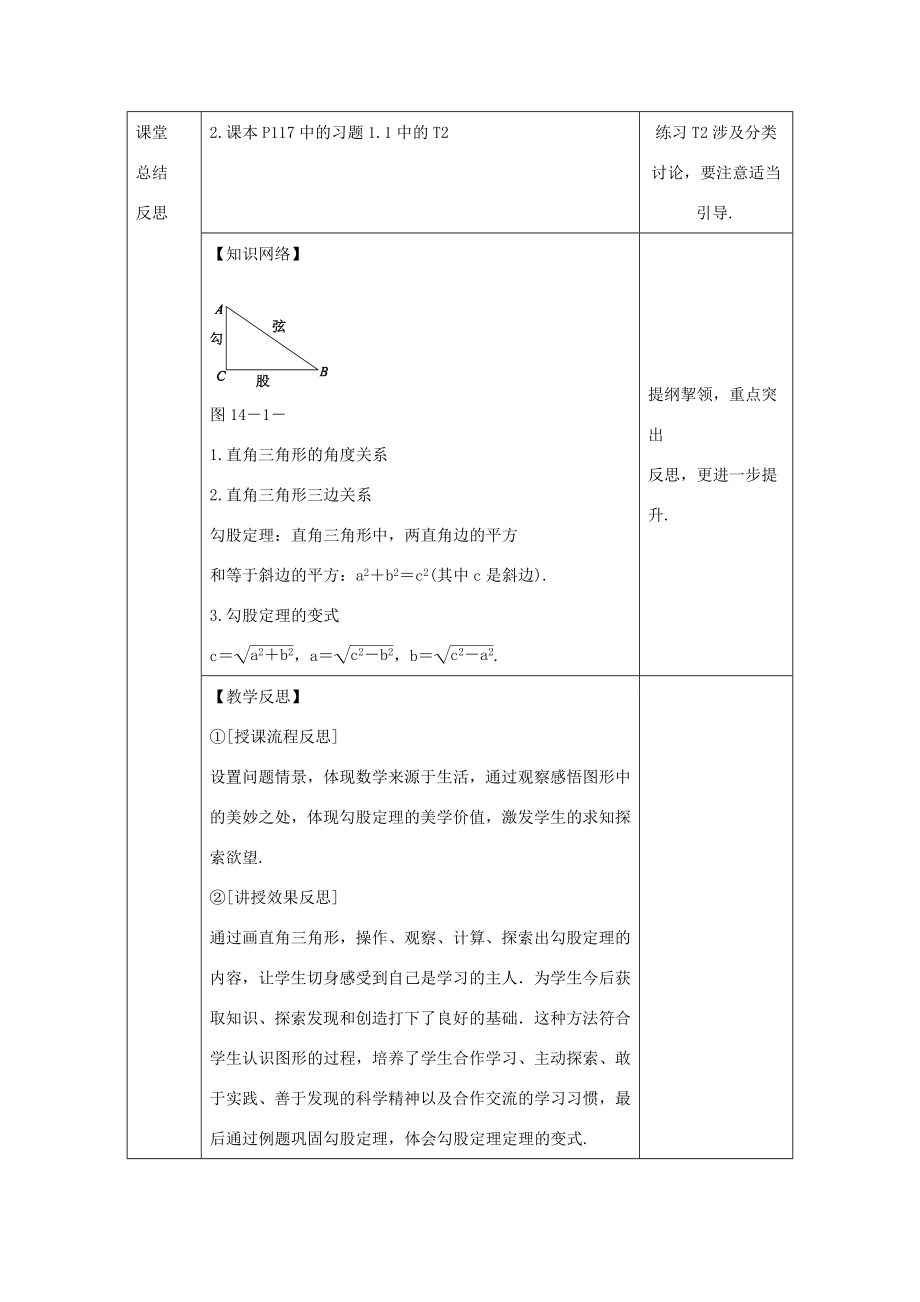 八年级数学上册第14章勾股定理14.1勾股定理14.1.1直角三角形的三边关系（第1课时）教案（新版）华东师大版（新版）华东师大版初中八年级上册数学教案.doc