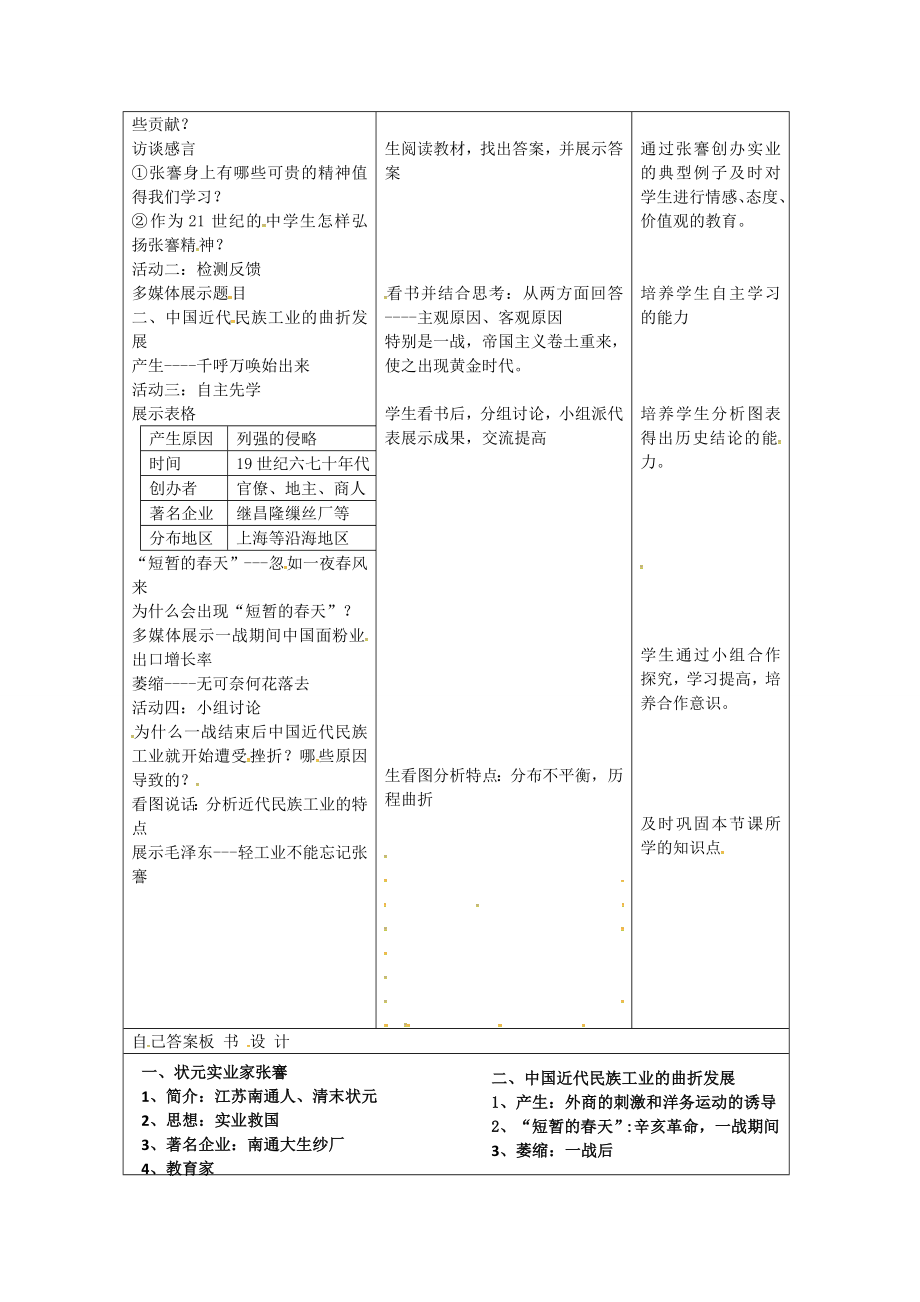 八年级历史上册第19课中国近代民族工业的发展教案1新人教版新人教版初中八年级上册历史教案.doc