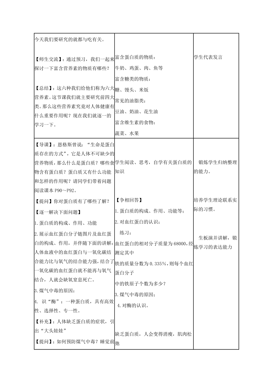 初中九年级化学下册12.1人类重要的营养物质教案（新版）新人教版（新版）新人教版初中九年级下册化学教案.doc