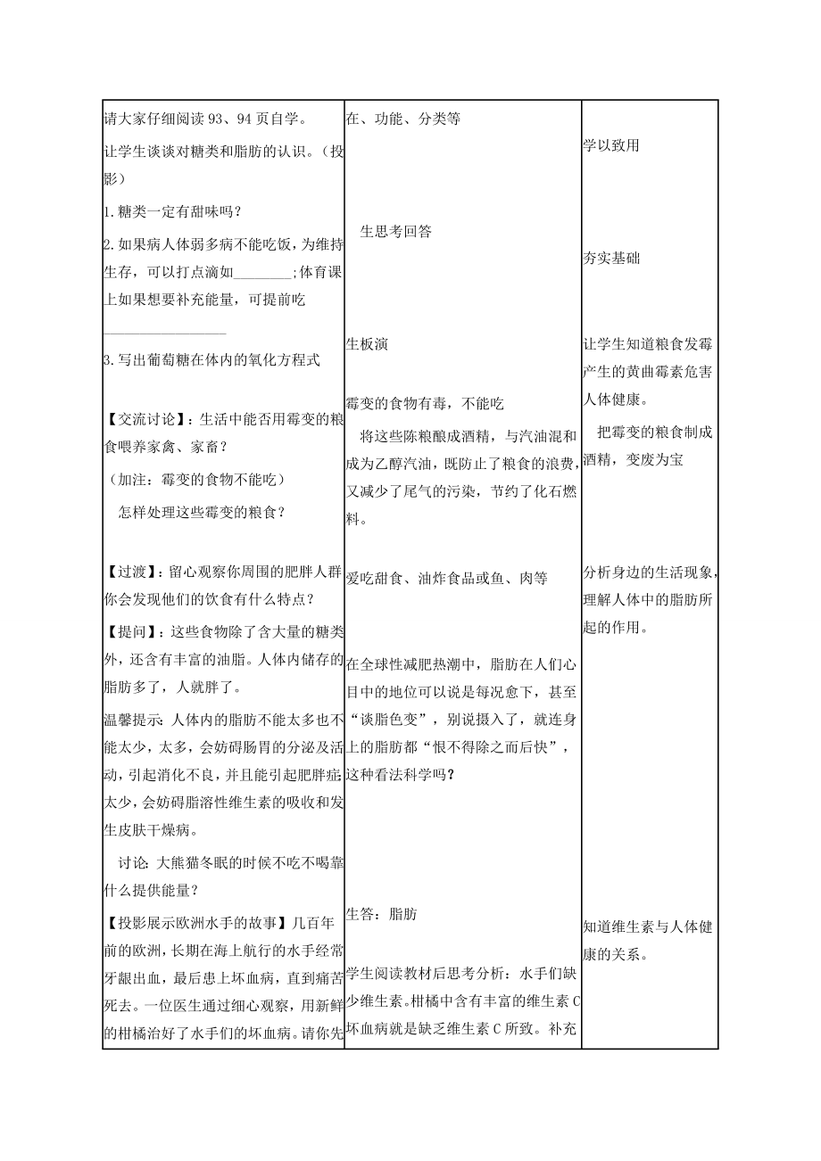 初中九年级化学下册12.1人类重要的营养物质教案（新版）新人教版（新版）新人教版初中九年级下册化学教案.doc