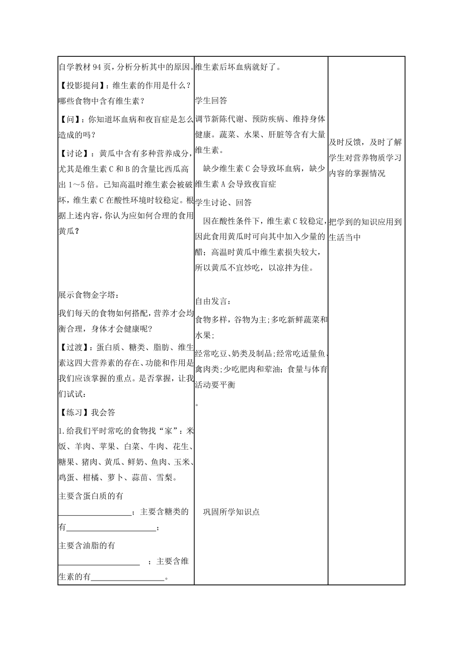 初中九年级化学下册12.1人类重要的营养物质教案（新版）新人教版（新版）新人教版初中九年级下册化学教案.doc