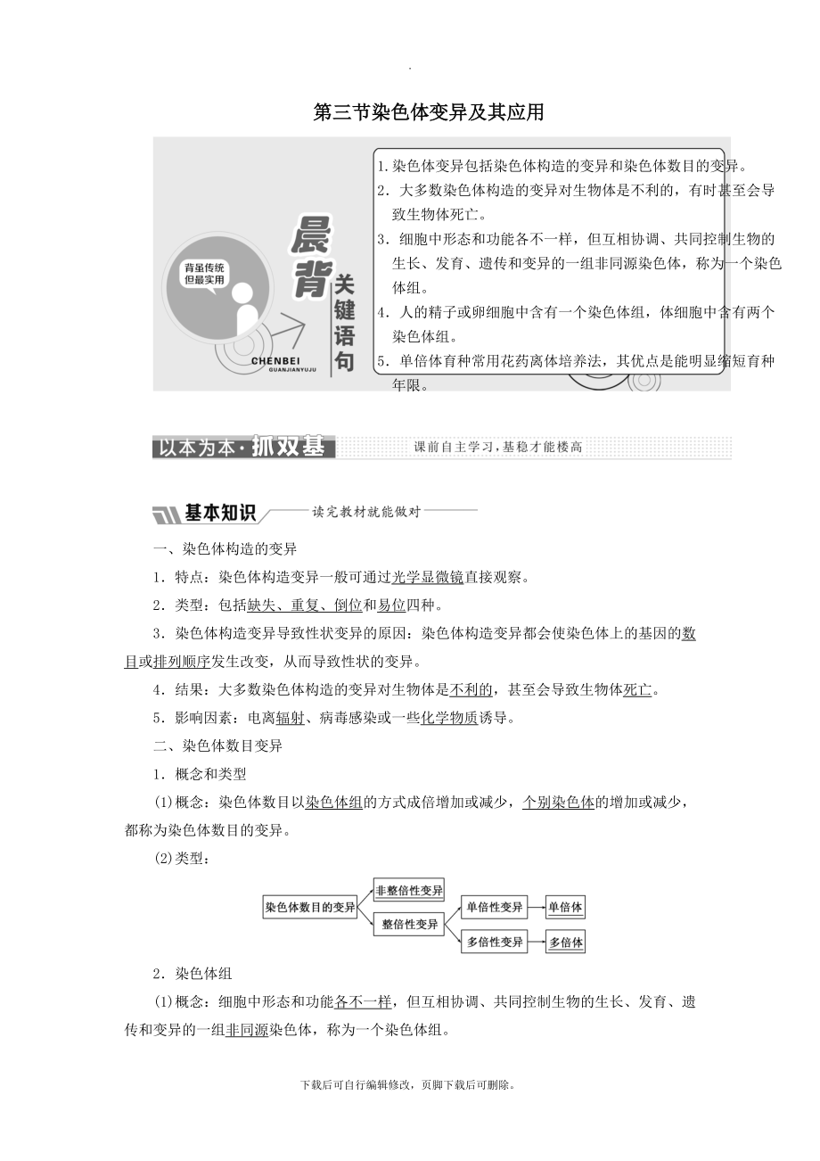 版高中生物第三章遗传和染色体第三节染色体变异及其应用教学案苏教版必修2.doc