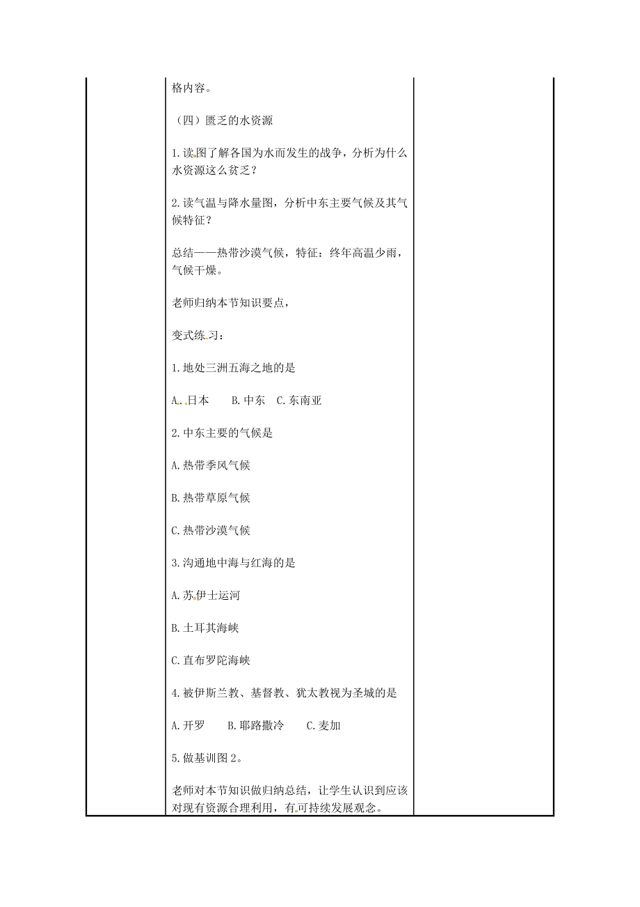 河北省秦皇岛市抚宁县驻操营学区七年级地理下册《中东》教学设计新人教版.doc