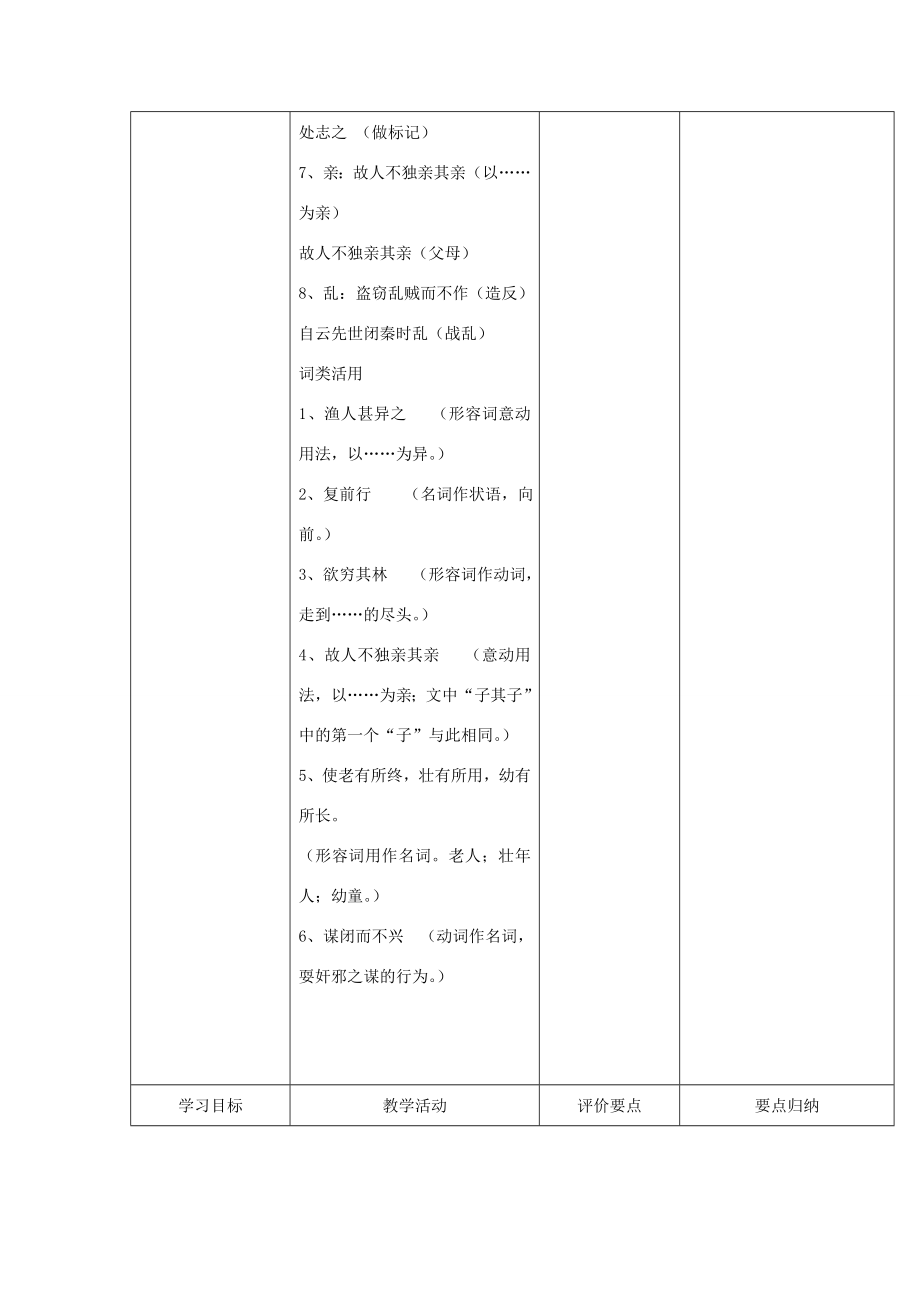 八年级语文上册第五单元《桃花源记》《大道之行也》复习教案（新版）新人教版（新版）新人教版初中八年级上册语文教案.doc