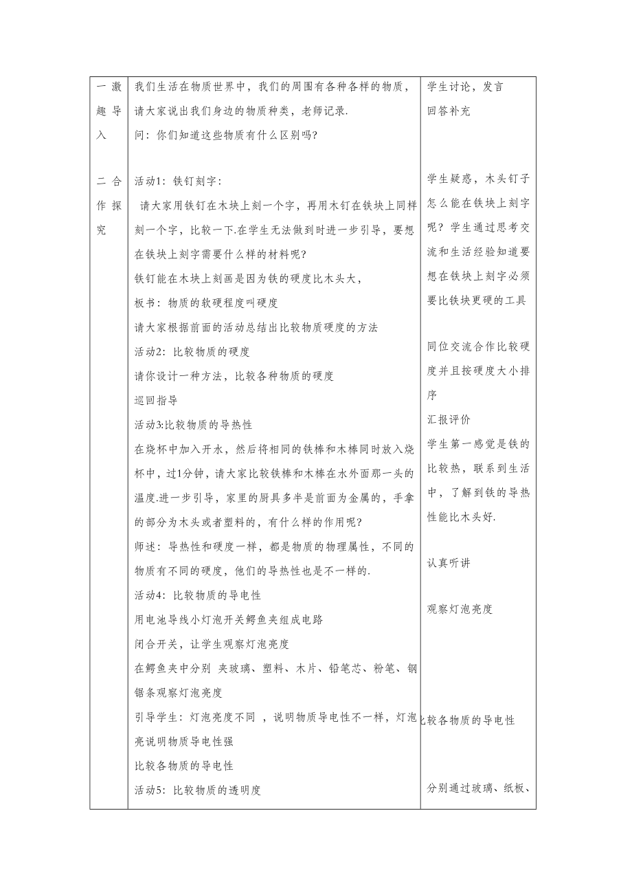 初中苏科版物理八年级下册6《五、物质的物理属性》教案4.doc