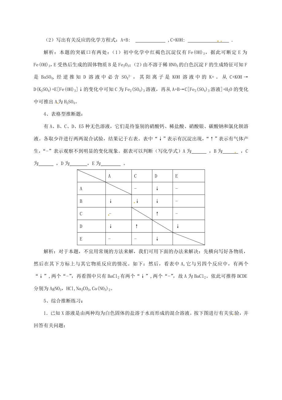 中考化学二轮复习专题突破专题5物质推断题教案人教版初中九年级全册化学教案.doc