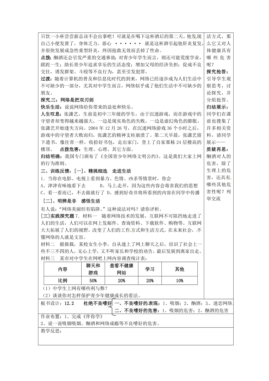 八年级政治下册12.2杜绝不良嗜好教案苏教版苏教版初中八年级下册政治教案.doc