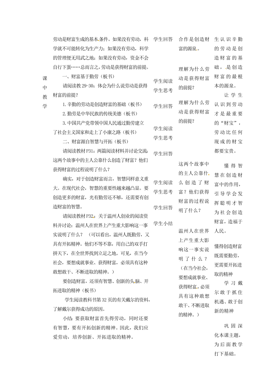 四川省遂宁市广德初级中学九年级政治全册2.2.1财富基于劳动、财富源自智慧与开拓教案教科版.doc