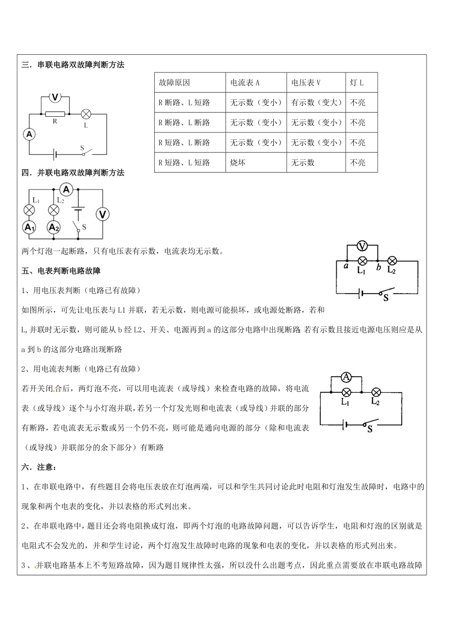 八年级科学上册第15讲电路故障与分析教案浙教版浙教版初中八年级上册自然科学教案.doc