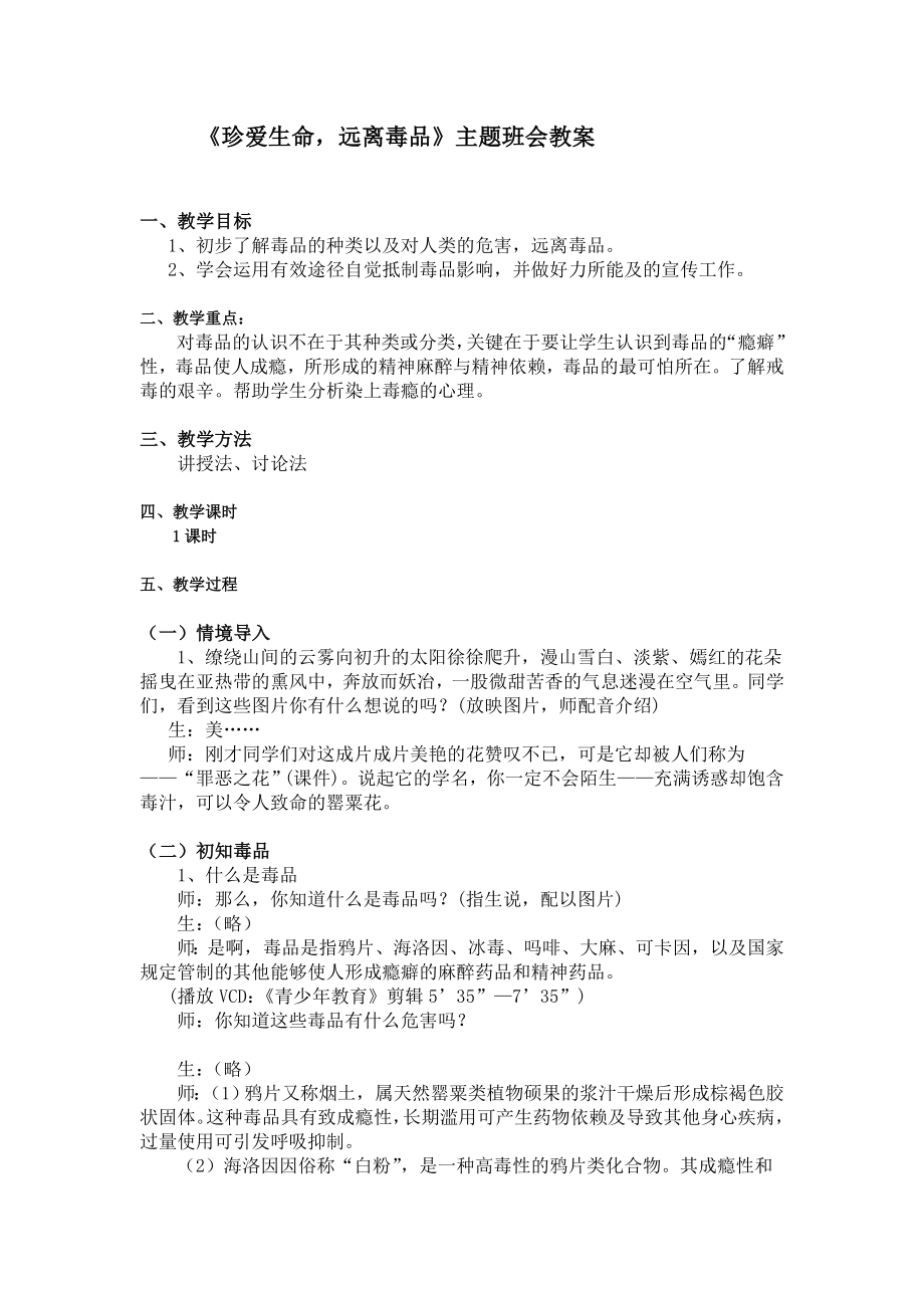 初中禁毒主题班会教案.doc