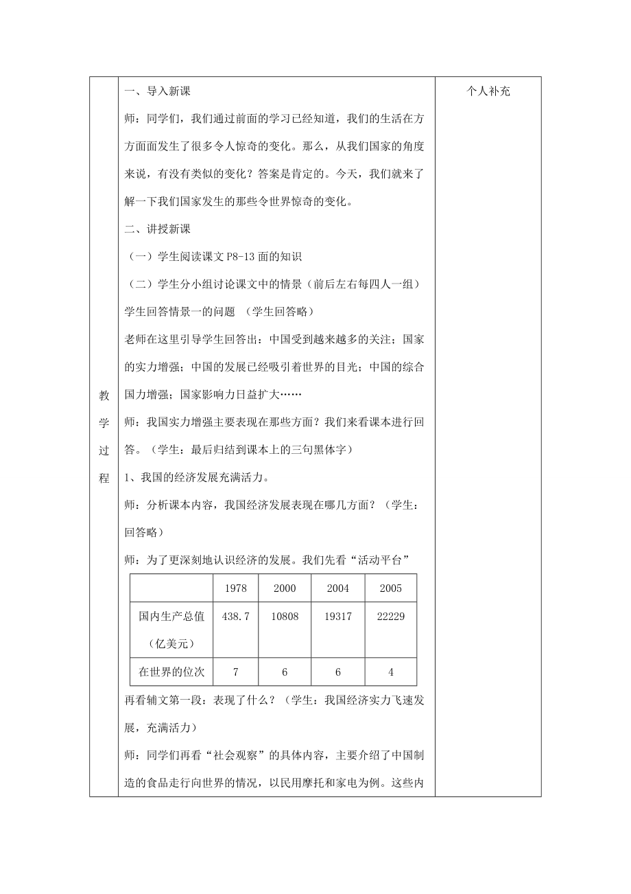 八年级语文第一课《认识社会巨变》第二站《国家实力的增强》教案.doc