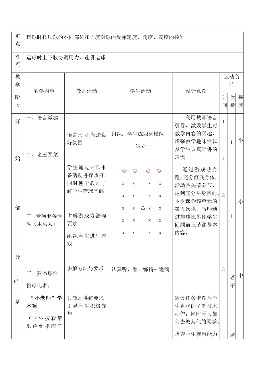 篮球行进间运球单元教学计划.doc