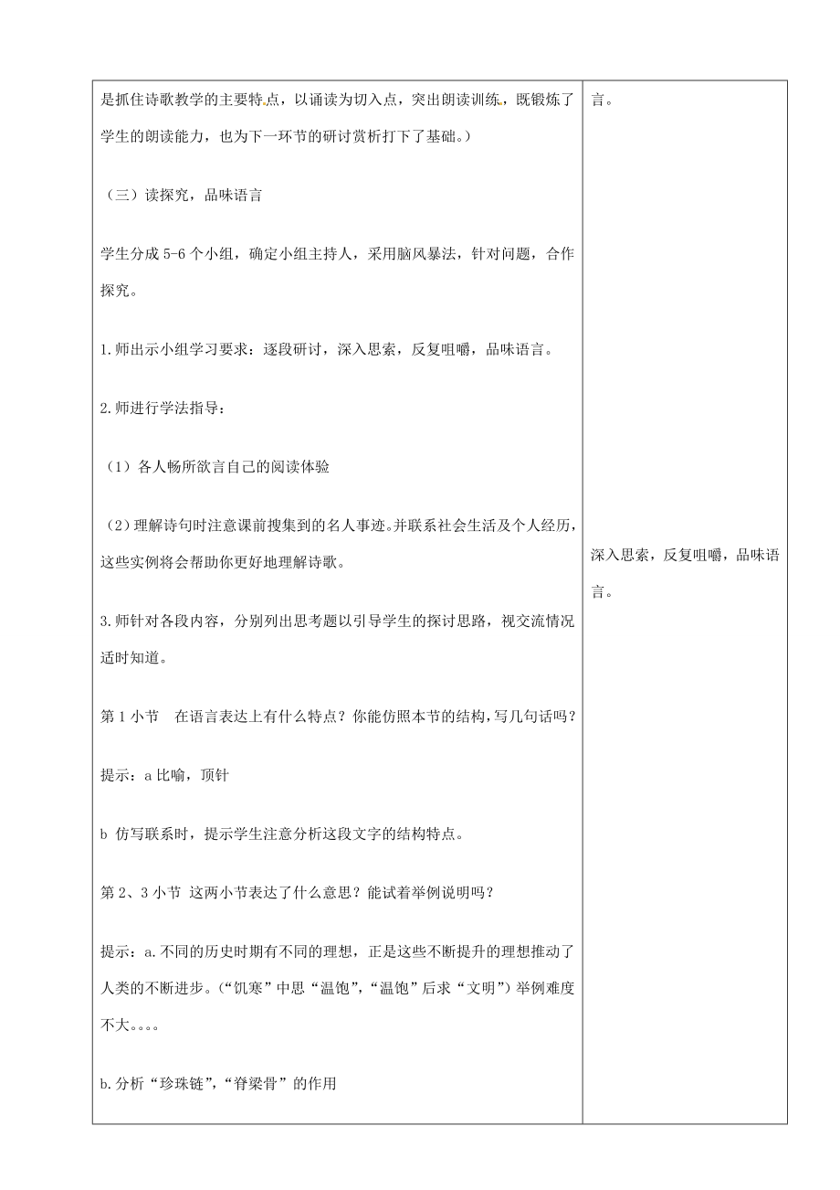 山东省烟台20中八年级语文《理想》教学设计.doc