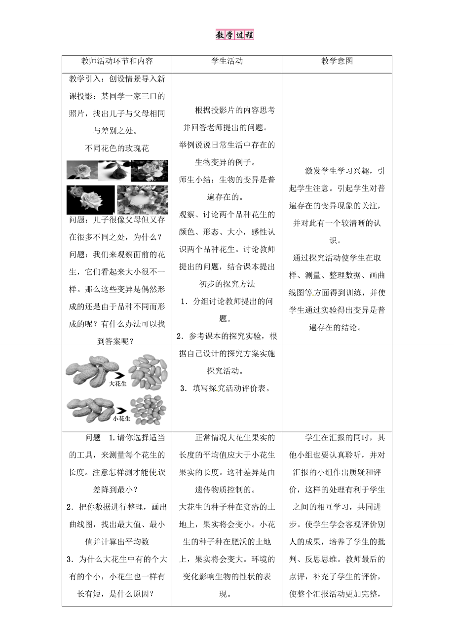 春八年级生物下册第七单元第二章第五节生物的变异教学案（新版）新人教版（新版）新人教版初中八年级下册生物教学案.doc