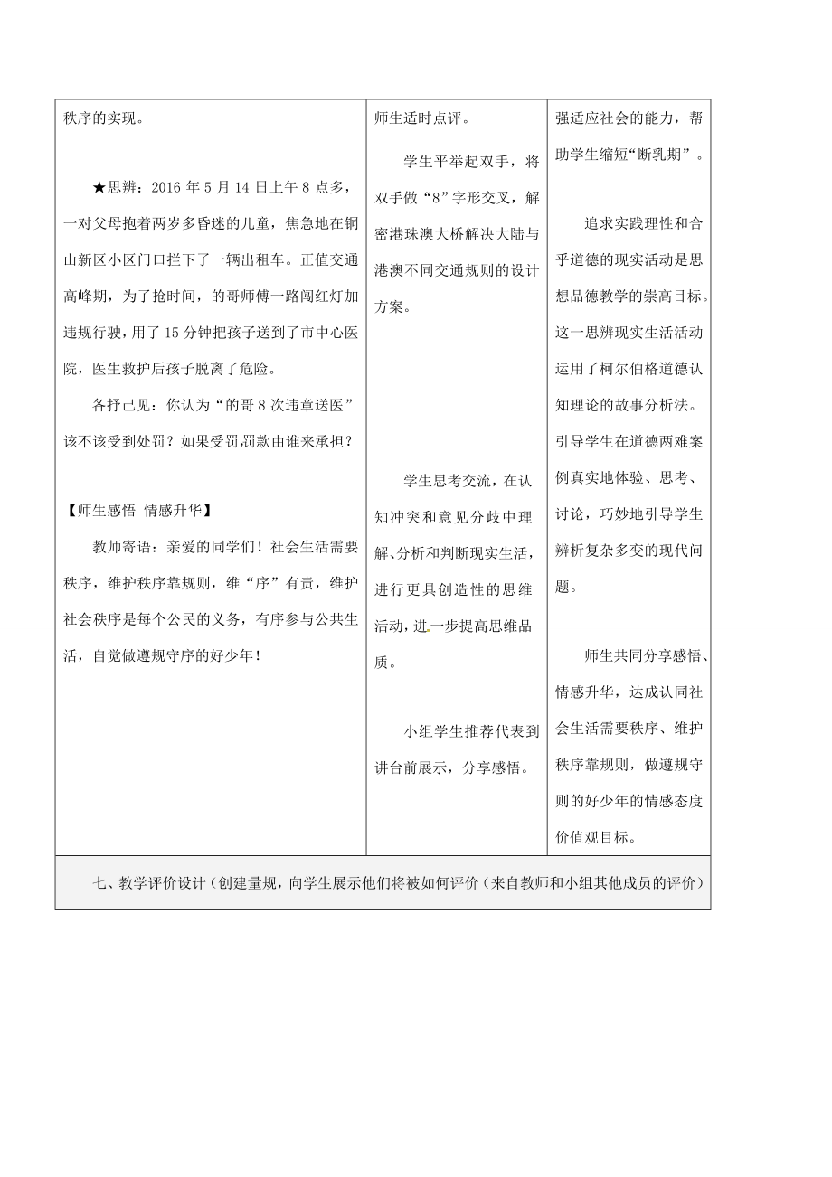 八年级道德与法治上册第二单元遵守社会规则第三课社会生活离不开规则第1框维护秩序教学设计新人教版新人教版初中八年级上册政治教案.doc