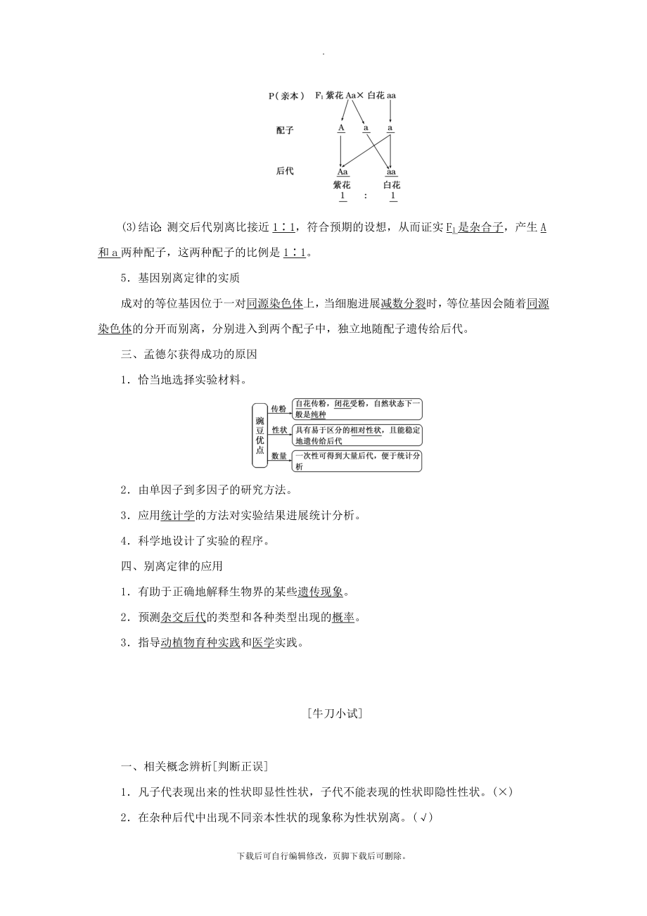 高中生物第三章遗传和染色体第一节基因的分离定律教学案苏教版必修2.doc