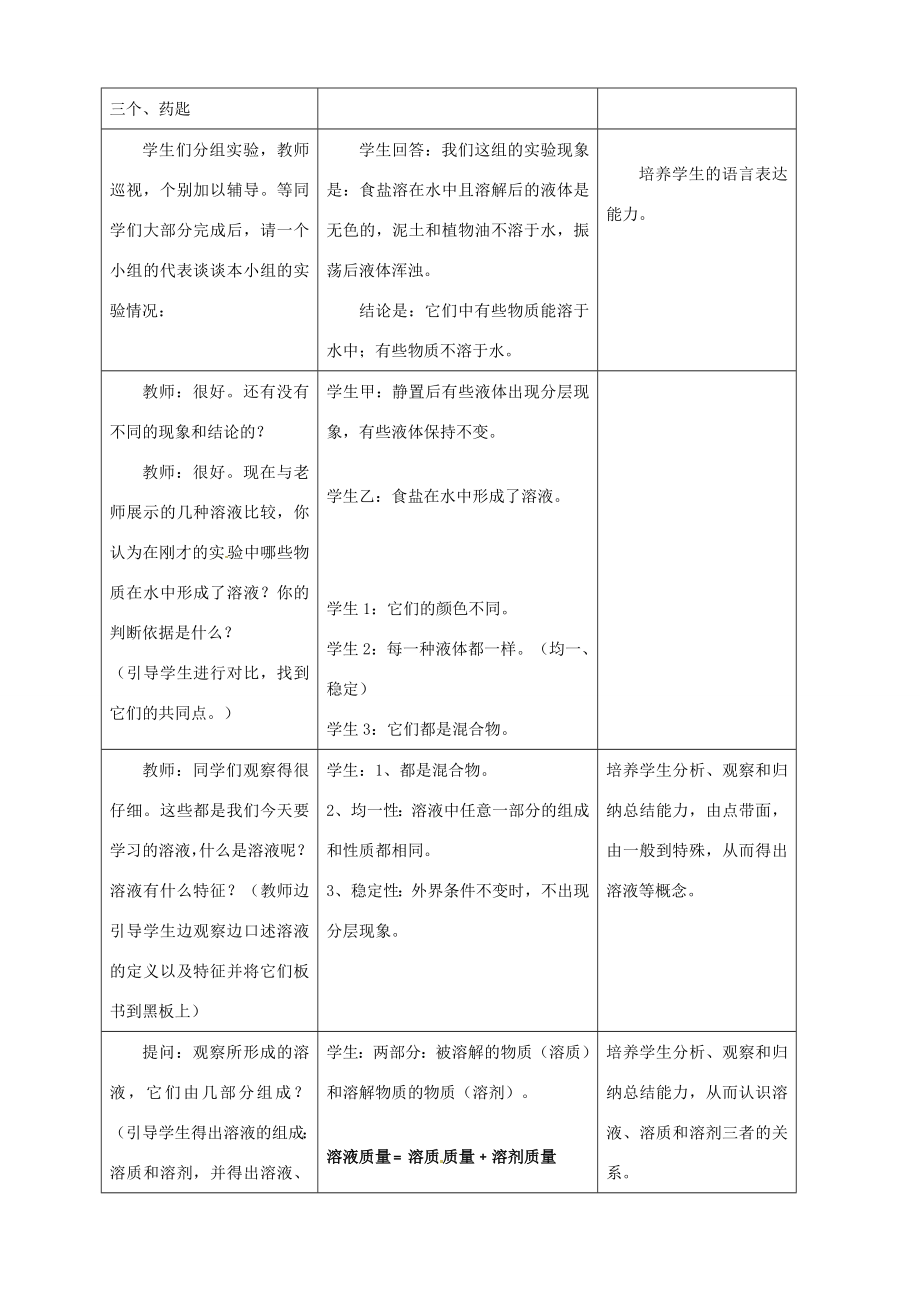 广东省韶关四中九年级化学《溶液的形成》教学设计.doc