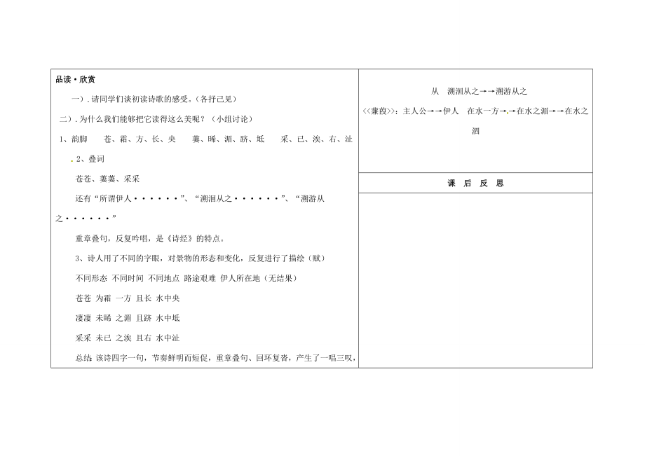 吉林省长春市第一零四中学九年级语文上册诗经二首蒹葭教案长春版.doc