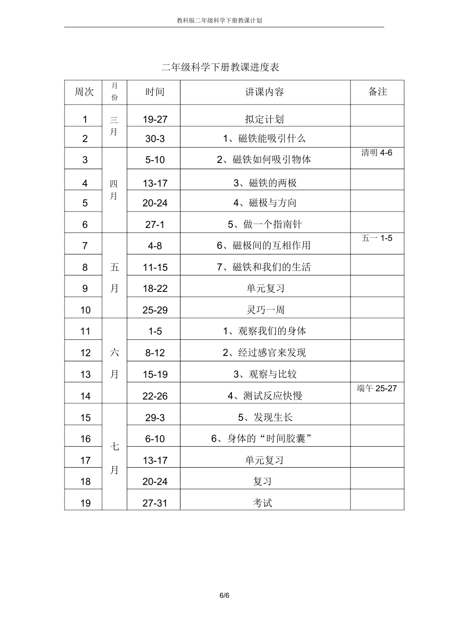 教科版二年级科学下册教学计划.doc