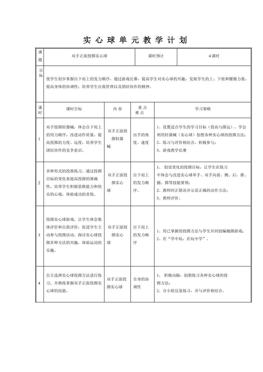 实心球教学计划.doc