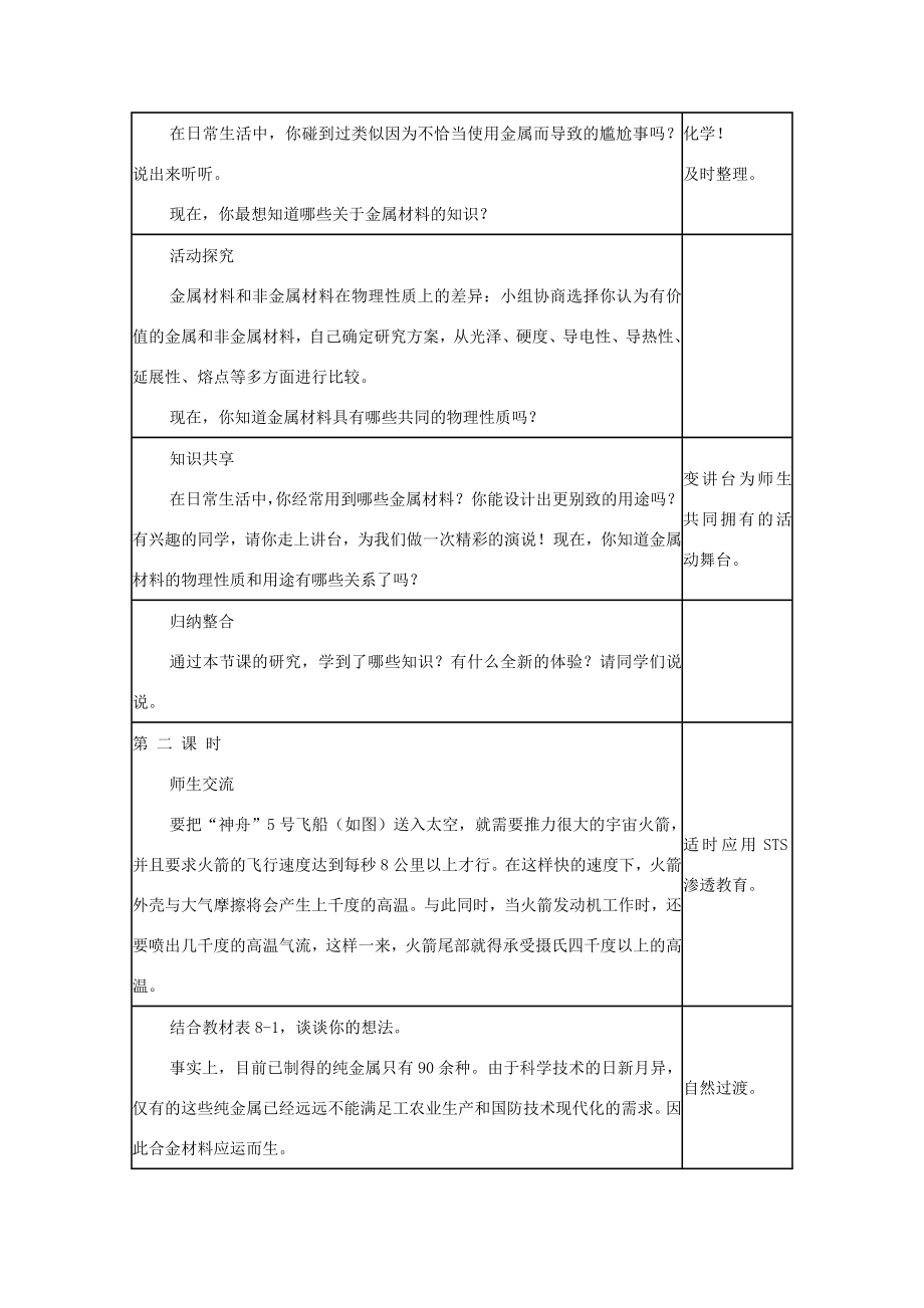 山东省郯城实验中学202x202x九年级化学下册第八单元《课题1金属材料》教案（新版）新人教版.doc