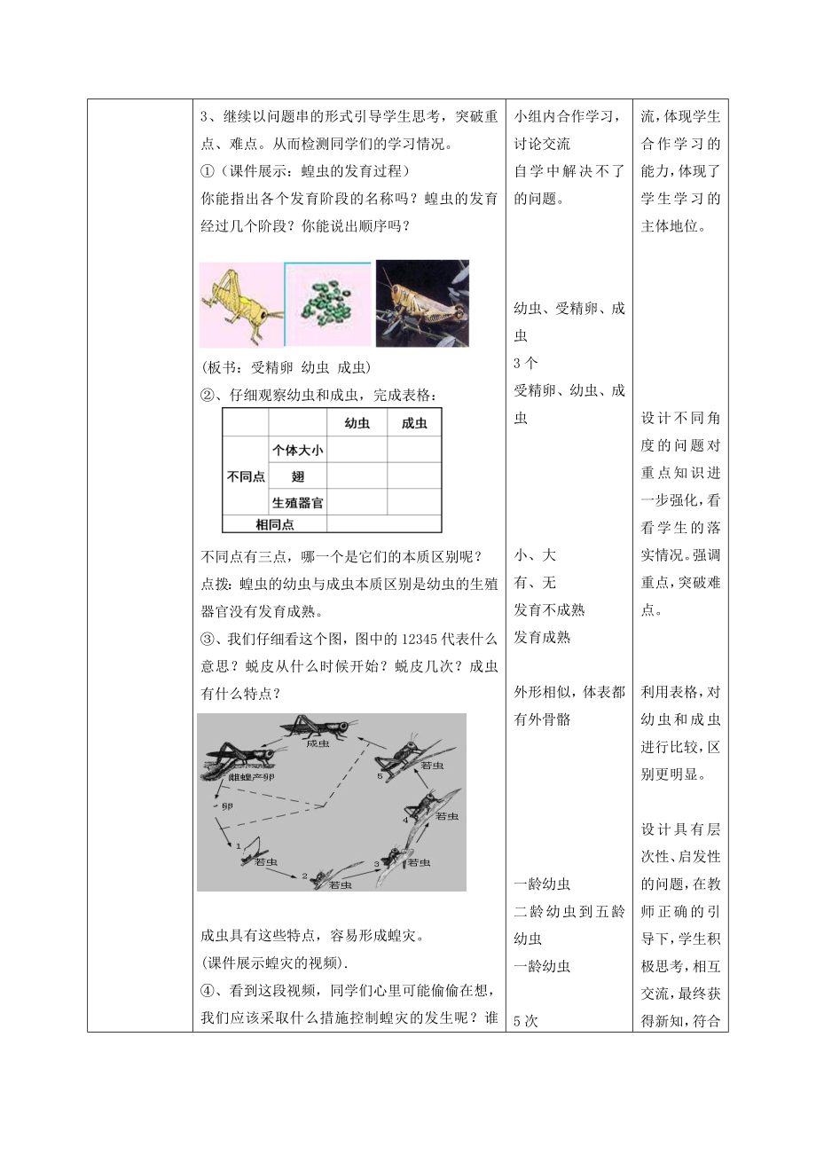 山东省枣庄市峄城区吴林街道中学八年级生物上册第四单元第二章第一节昆虫的生殖和发育教案济南版.doc