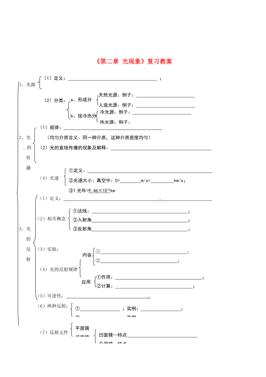 宁夏银川四中中考物理《第二章光现象》复习教案新人教版.doc