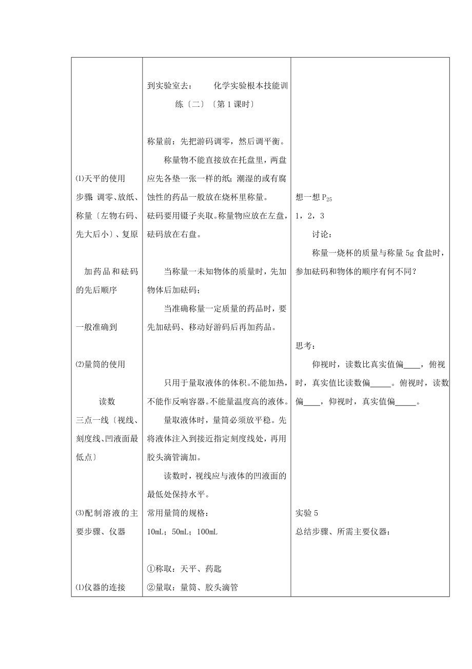 最新2.5到实验室去化学实验基本技能训练（二）教案.doc