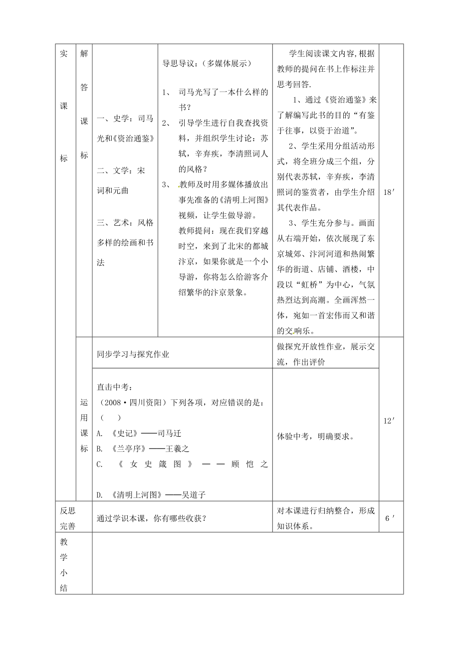 山东省临沭县第三初级中学七年级历史下册《第14课灿烂的宋元文化（二）》教案新人教版.doc