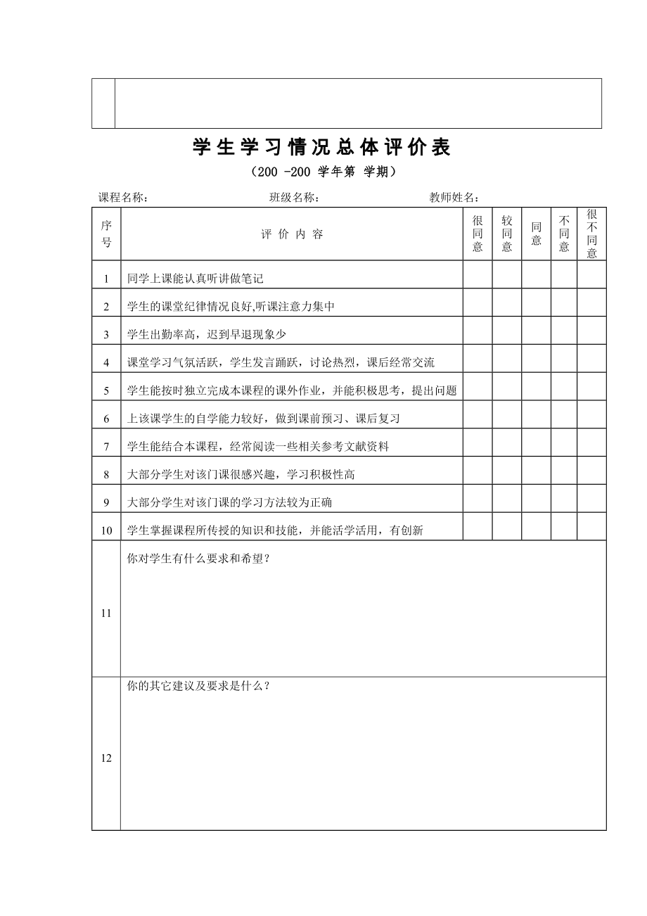 教师课堂教学质量自评表.doc