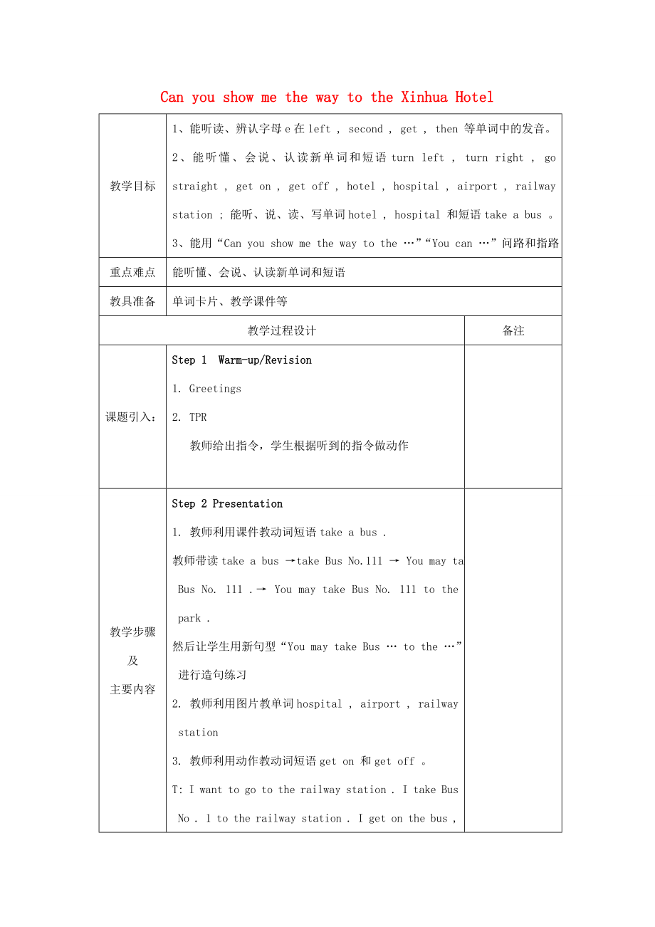 春五年级英语下册Unit8《CanyoushowmethewaytotheXinHuaHotel》教案（新版）湘少版湘少版小学五年级下册英语教案.doc