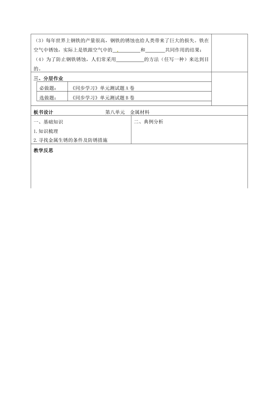 山东省郯城三中九年级化学《金属和金属材料》教案人教新课标版.doc