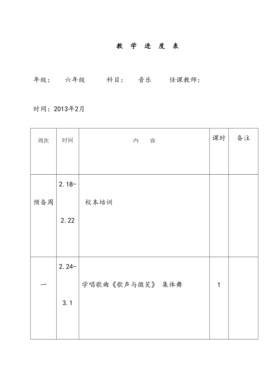 最新六年级下册人教版音乐教案.doc