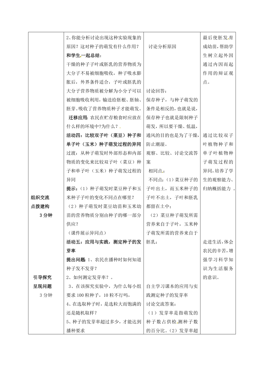 山东省枣庄市峄城区吴林街道中学八年级生物上册414种子的萌发（第二课时）教案济南版.doc