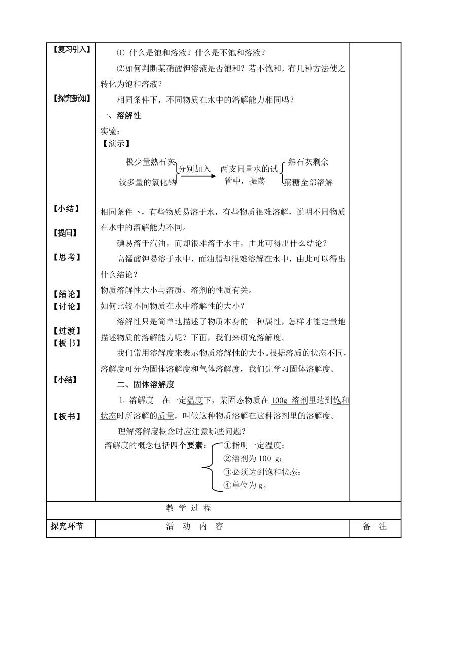 广东省珠海十中九年级化学下册《9.2溶解度（第1课时）》教案新人教版(2).doc