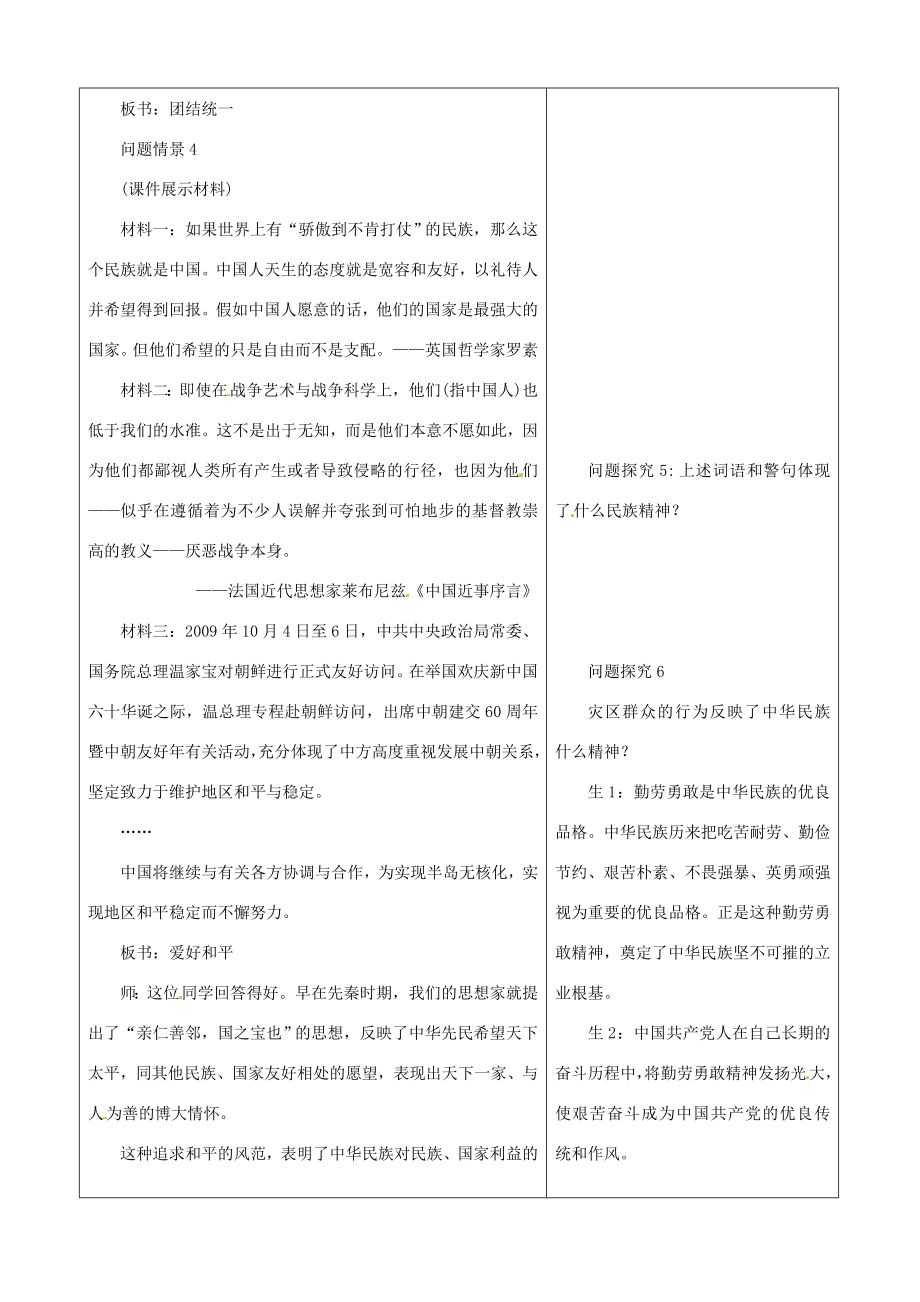 山东省郯城三中八年级政治《永恒的中华民族精神》教案.doc