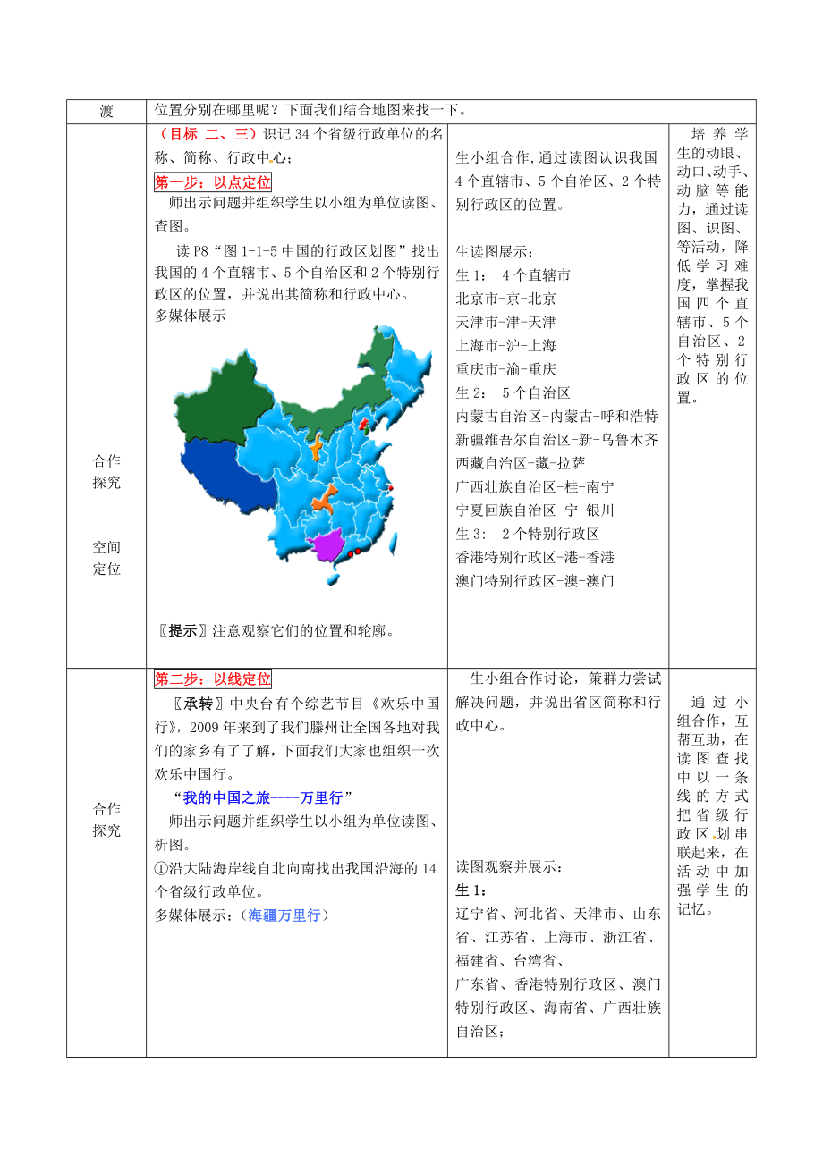 山东省滕州市大坞镇大坞中学八年级地理上册1.1.3行政区划教案（新版）商务星球版.doc