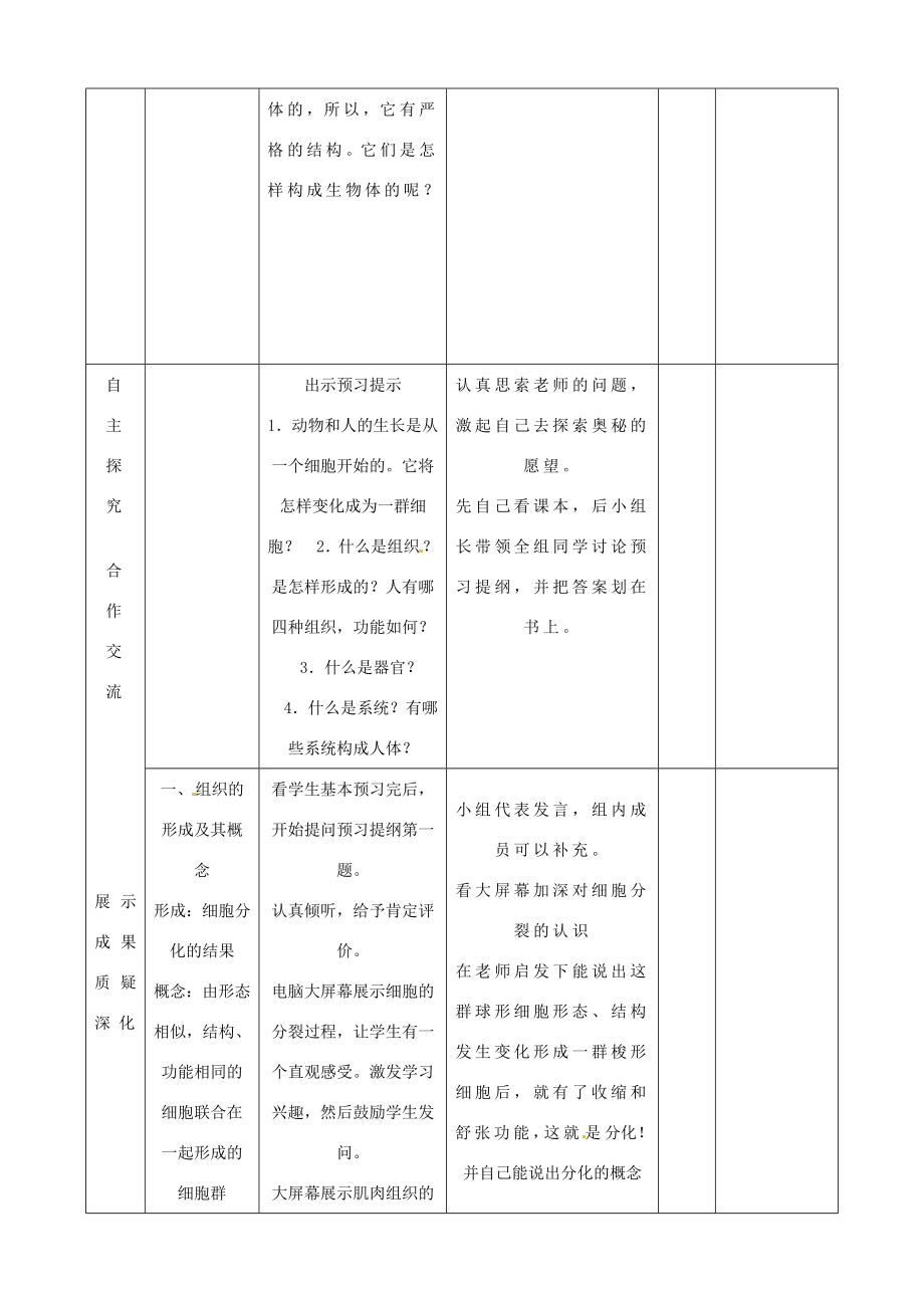 山东省临沭县第三初级中学秋七年级生物上册《动物体的结构层次》教案新人教版.doc