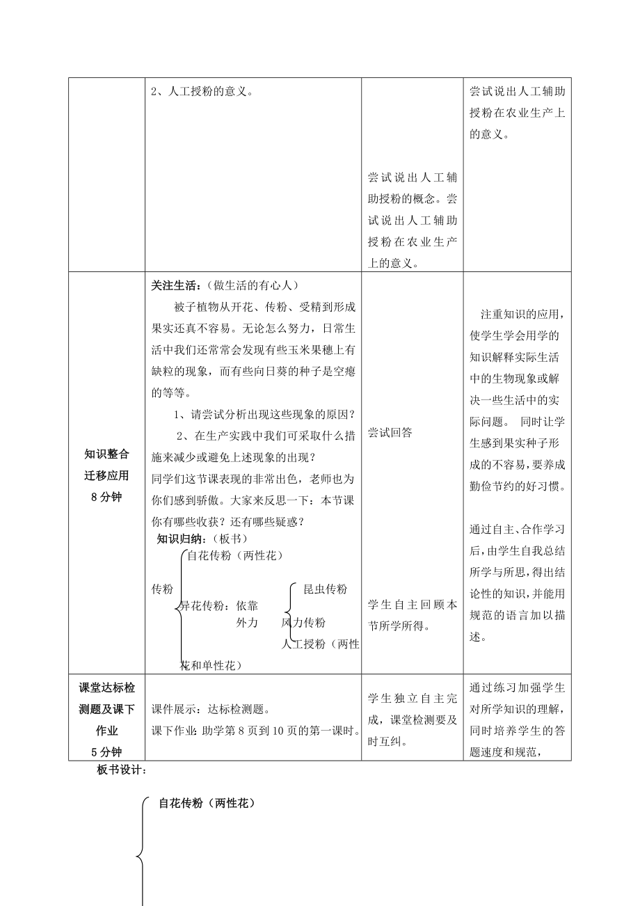 山东省枣庄市峄城区吴林街道中学八年级生物上册第四单元第一章第二节传粉和受精第一课时教案济南版.doc