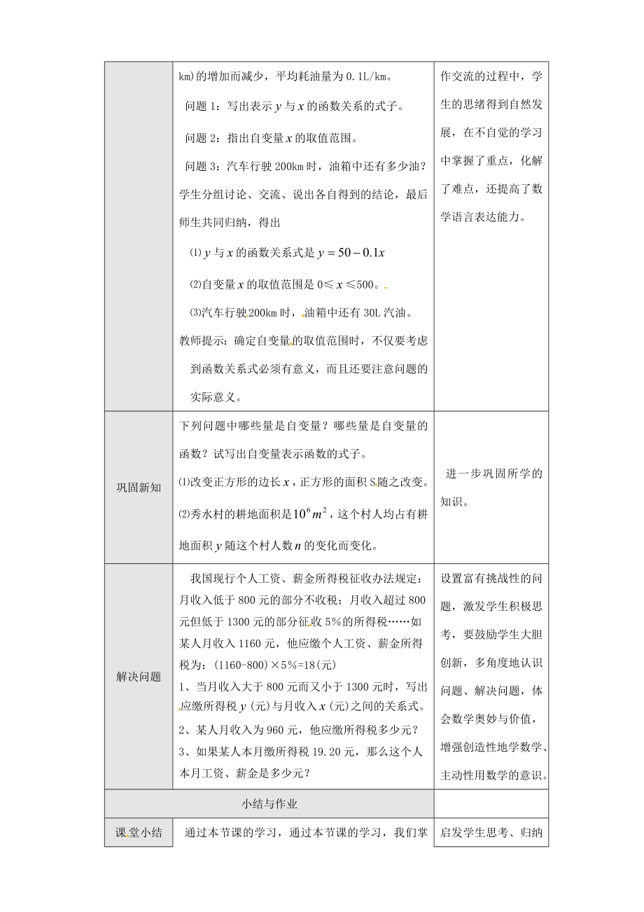 新疆克拉玛依市第十三中学八年级数学《变量与函数（2）》教案人教新课标版.doc